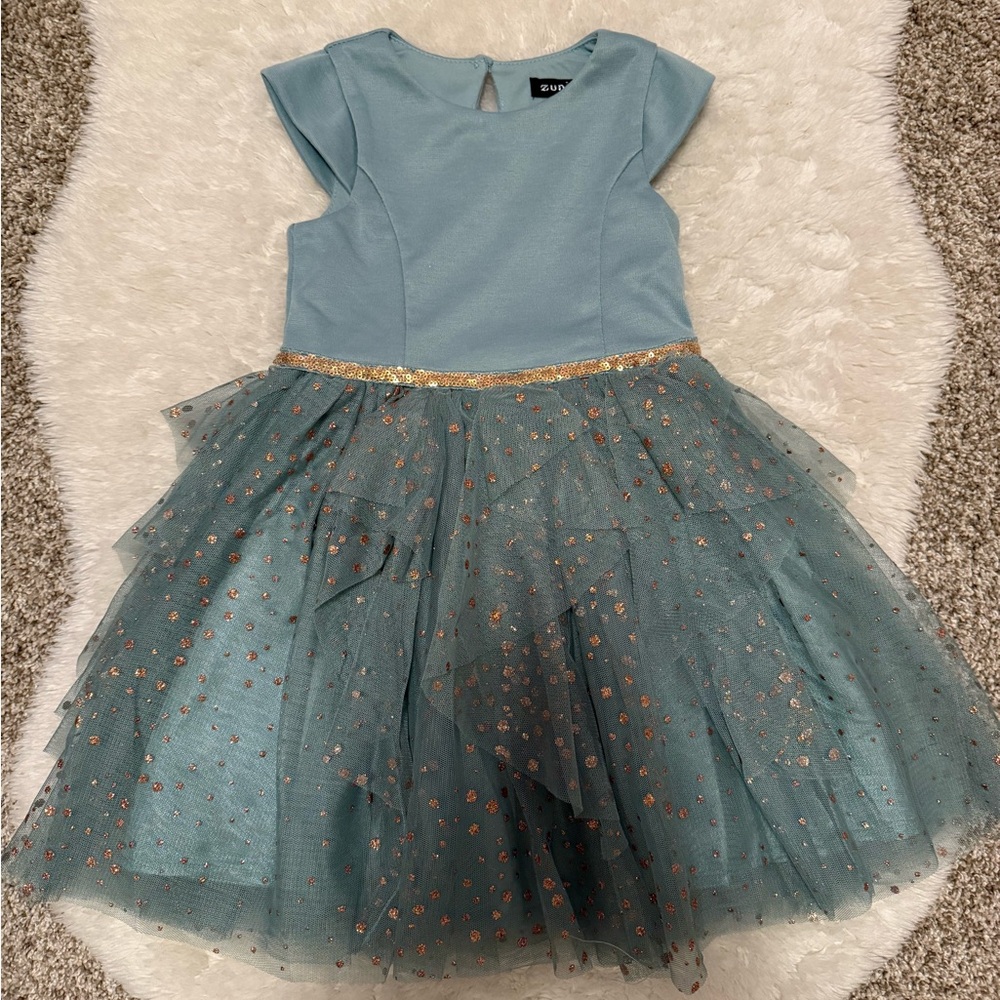 Zunie Teal and Gold Girls Party Dress
